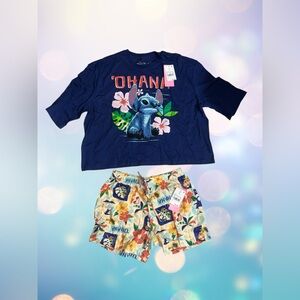 Women’s XXS Stitch Loungewear Disney Stitch Blue Graphic T-Shirt & Short Set